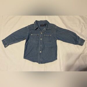 Boy’s Li’l Kids Route 66 Button Down Long Sleeve Denim Cotton Shirt with Pockets